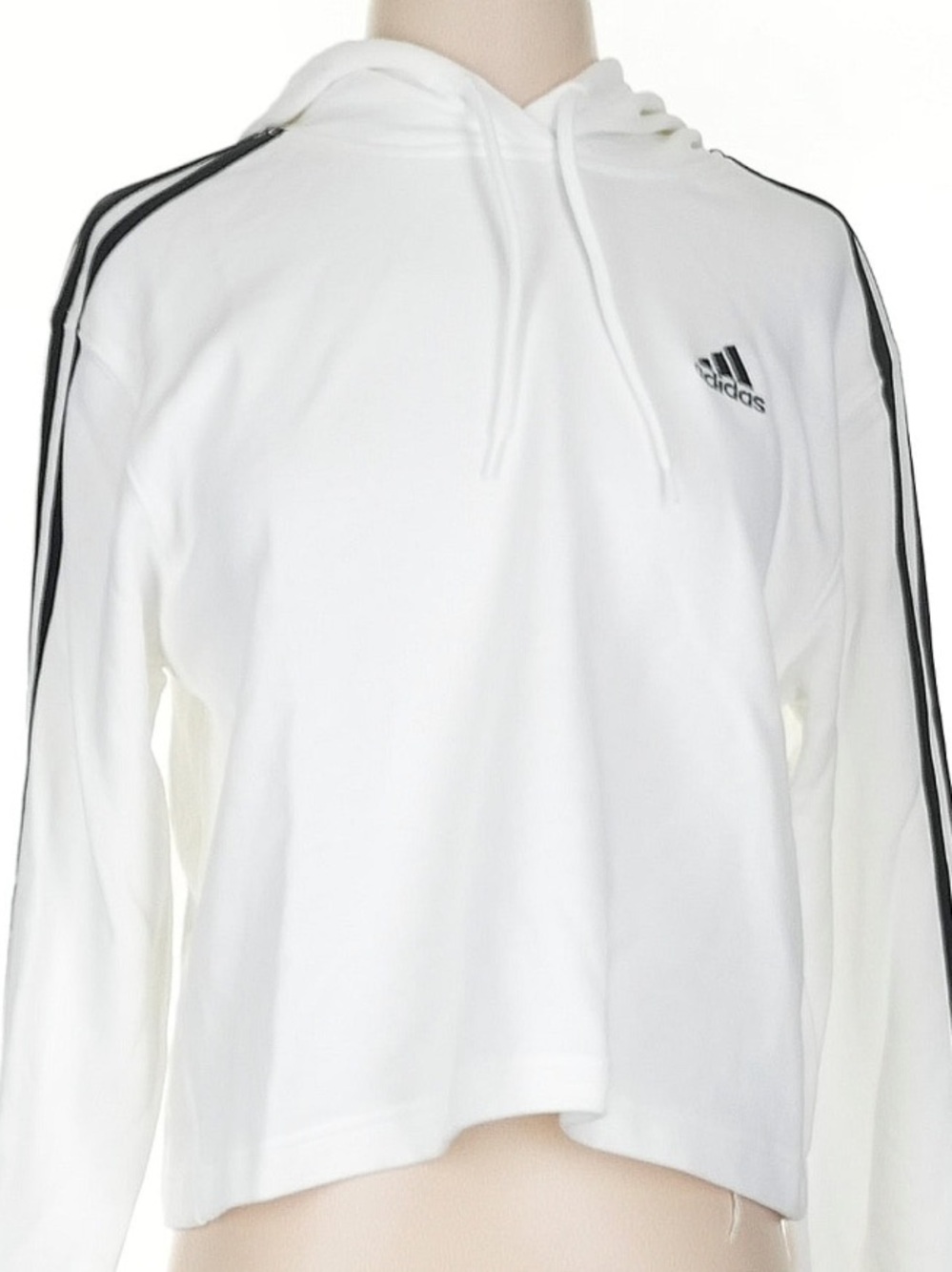 adidas White Cropped Hoodie with Black Shoulder Stripes